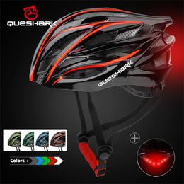 QUESHARK Men Women Ultralight Cycling Helmet Led Taillight MTB Road Bike Bicycle Motorcycle Riding Ventilated Safely Cap 240102