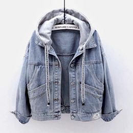 Wholesale Girls Casual Denim Jackets Hooded Students Long Sleeve Slim Coats S-3XL 1353
