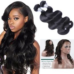 Wefts Pre Plucked Full 360 Frontal +2 bundles Brazilian Virgin Hair With Closure 360 Frontal With Bundles Bodywave Virgin Hair