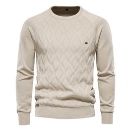 AIOPESON Argyle Basic Men Sweaters Solid Colour Oneck Long sleeve Knitted Male Pullover Winter Fashion Warm for 240103