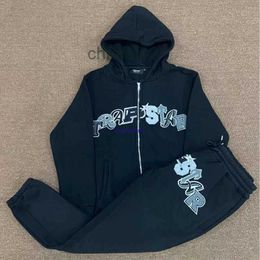 Rigu Men and Women Hoodie Sweatshirt New Trapstar Sweater Black Grey Letter Embroidered Casual Zipper Cardigan Sports Set YQC5 FLGH