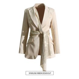 Elegant and Sophisticated Suit New Autumn 2023 Design Patchwork Straps Long Sleeved Slimming Jacket for Women