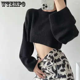 Women's Sweaters WTEMPO Korean Autumn Winter Short Women Solid Color Versatile Knitwear Long Sleeve Casual Loose Knitted Pullovers