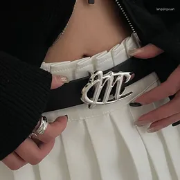 Belts Gothic Egirl Silver Metal M-shaped Snap PU Belt Ceinture Jean Pants Waistband For Lady Luxury Designer Y2k Accessories