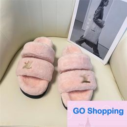 Fluffy Slippers Women's Flat Indoor and Outdoor Metal Buckle Lamb Wool Insulated Cotton-Padded Shoes Wholesale