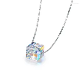 Pendants Ventfille 925 Sterling Silver Necklace For Women Girl Super Flash Sugar Cube Crystal Collarbone Chain Personalized Design