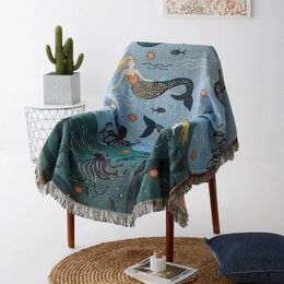 Mermaid Knit Chair Sofa Towel Covers for Living Room Cotton Throw Blanket Soft Slipcovers All Seasons Home Tapestry 240103