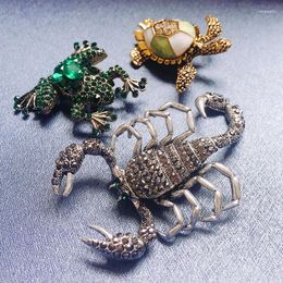 Brooches Morkopela Scorpion Frog Tortoise Rhinestone Brooch Pin Vintage Women Crystal Scarf Clip Accessories Pins And