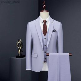 Men's Suits Blazers Jacket Vest Pants Brand Boutique Fashion Solid Colour Mens Formal Office Business Suit Groom Wedding Dress Male Slim Blazer Sets Q230103