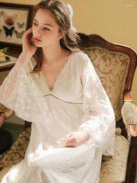 Women's Sleepwear Pyjama Dress For Women Spring Sexy Embroidery Princess Lace Modal Mesh French Home Clothing Long Sleeve Nightdress