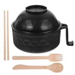 Bowls 1 Set Of Microwave Ramen Cooker Bowl With Lid Chopsticks Fork Spoon For Home