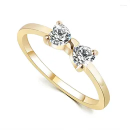 Cluster Rings Fashion High Quality Bow Design Zircon For Women Elegant Gold-Color Wedding Engagement Statement Jewelry Valentine's Gift