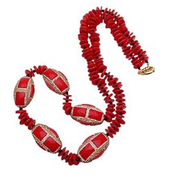 Necklaces Y.YING Red Coral Crystal Pave Long Necklace 24" Jewelry For Women Girls