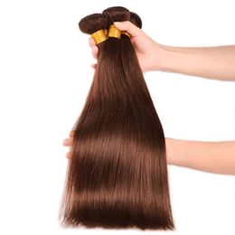 Weaves #4 Light Brown Color Indian Virgin Hair 3 Bundles 100g/set Indian Straight Virgin Hair 10" To 28" Raw Indian Straight Human Hair N