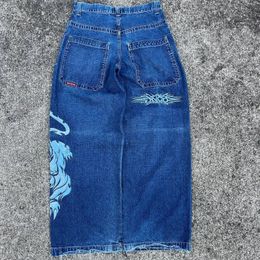 JNCO Jeans Y2K Harajuku Hip Hop Tiger Graphic Gothic Retro Blue Baggy Denim Pants Men Women High Waist Wide Trouser 240102