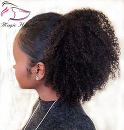 Evermagic afro kinky curly human hair ponytail extensions 70120g drawstring human hair clip in ponytail Malaysian remy Hair2936848