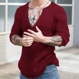 Autumn Winter Mens Vneck Casual Fashion Sweaters Male Long Sleeve Solid Colour Allmatch Knitting Pullovers Gentmen Jumpers Top 240103