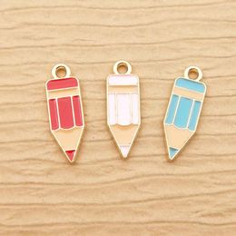Charms 10pcs Pencil Charm For Jewellery Making Enamel Necklace Pendant Diy Craft Supplies Metal Materials Earring Keychain Accessories