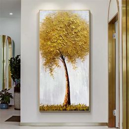 Dipinti Dipinti Astratti Pittura a olio 3D Oro spesso Arte Tela fatta a mano Albero della fortuna Immagini Opere da parete Decorazione del soggiorno