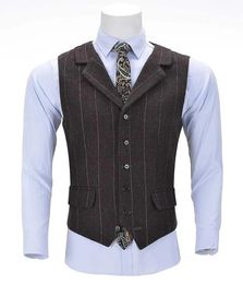 Blazers Men's Suit Vest Grey Brown Herringbone Wool Cotton Notch Plaid Slim Fit Formal Waistcoat Jacket For Wedding Groomsmen Clothing