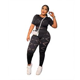 2024 Designer Tracksuits Two Piece Sets Women Outfits Spring Sweatsuits Short Sleeve T-shirt and Pants Casual Hollow Out Sportswear Bulk Wholesale Clothing 10492