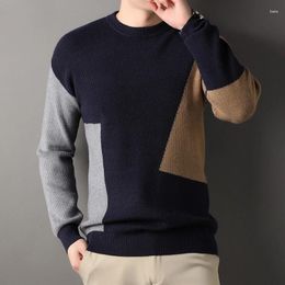 Men's Sweaters Loose Long Sleeve Knitted Sweater Round Neck Color Block High Quality Spring Autumn Slim South Korea Casual