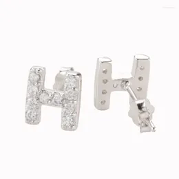 Stud Earrings 925 Sterling Silver Playful Small Fresh Letter H Female Model Simple Studded With Zircon Crystal Party Ladies Gift