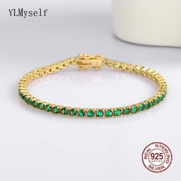 Bracelets Real Sier Tennis Bracelet Rhodium/gold Plated Pave 3mm Green Zircon 1521 Cm Hip Hop Rock Chain Fine Jewellery for Women/men