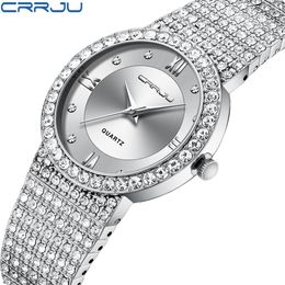 CRRJU Luxury Brand Fashion watch Women Men Jewellery Bracelet Rhinestone lover Watches Ladies Quartz Couple Wristwatch for Gift relo2043