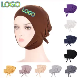 Berets Custom Logo Muslim Turban Hat For Women Breathable Skullies Beanie Solid Color Islamic Underscarf Bonnet India Turbante Cap