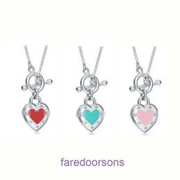 Tifannissm necklace chain heart necklaces jewelry pendants T Family 925 Sterling Silver Love Buckle Heart shaped Pendant Necklace Tie Have Original Box