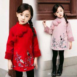 Dresses Girls Dresses New Year Chinese Cheongsam Style Thick Warm New Year Baby Girls Long Sleeve Princess Dresses For 28 Years 2 Colors