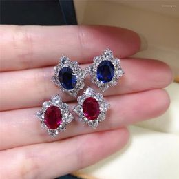 Stud Earrings Luxury Pure White Gold 1.5CT/ Piece Sapphire Ruby Diamond Engagement For Women AU585 Brilliant Forever