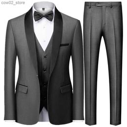 Men's Suits Blazers Men's British Style Slim Suit 3 Piece Set Jacket Vest Pants / Male Business Gentleman High End Custom Dress Blazers Coat S-6XL Q230103