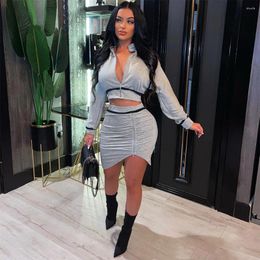 Work Dresses EWSFV 2024 Autumn And Winter Women Fashion Solid Color Irregular Zipper Short Long Sleeved Jacket Skirt Suit