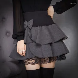 Skirts Autumn Winter Lace Patchwork Short Skirt Irregular High Waist Solid Colour Pleated A-line Vintage Fashion Women Clothes