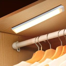 1pc 20cm/7.87inch LED Motion Sensor Night Light, 5V USB Rechargeable LED Under Cabinet Lights, Magnetic Under Counter Wireless Lighting For Wardrobe, Cupboard, Stairs.