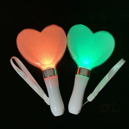 21cm Party Gift Heart Shaped LED Glow Sticks 15 Colour Change Bright Flashing Light Stick For Fluorescent Camping Festivals Rave Birthday LL