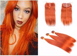 Orange Colour Hair With Lace Closure Straight Human Hair Weaves With Lace Closure Malaysian Virgin Remy Hair Bright Orange Color2499367