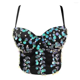 Women's Tanks Women Corset Camis Bra Sexy Sequins Diamend Female Stage Crop Top Party Vest Streetwear Cotton Blended Lace Lady Solid 2024