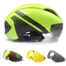 Helmets Cycling Helmets Aero Helmet TT Time Trial Bicycle Helmets For Women Men Goggles Race Road Bike Helmet With Lens Outdoor Cycling Sa