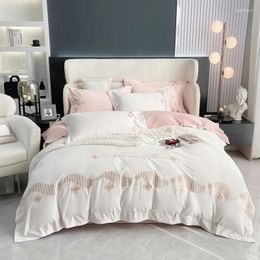 Bedding Sets White Fashion Embroidery Cotton Set Duvet Cover Bed Linen Fitted Sheet Pillowcases Home Textiles