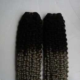 Wefts 200G 2PCS 1B/ Grey Ombre Human Hair Weave Bundle Brazilian Kinky Curly 2 Bundle Extension