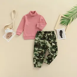 Clothing Sets 2PCS Kids Baby Girls Fall Outfit Letter Print Long Sleeve Pullover Tops Shirt Camouflage Pant