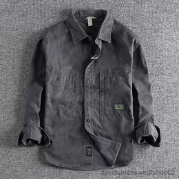 Men's Casual Shirts Tough Guy Style Heavyweight Washed Old Work Shirt Men's Cargo Styles Daily Casual Versatile Long Sleeve Shirt Jacket