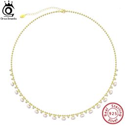 ORSA JEWELS Unique 925 Sterling Silver Ball Bead Necklace with Natural Pearls Vintage Choker Neck Chain for Women Jewellery GPN37 240102