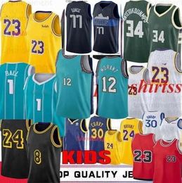 S Jerseyys 세트 청소년 어린이 Lamelo Ball Stephen Curry 농구 유니폼 카터 Ja Morant 3 James Edition City Jersey 8DO2