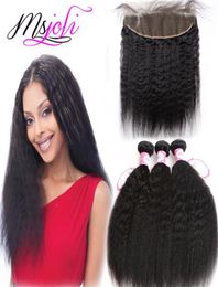 Brazilian Human Hair With Frontal 13x4 Lace Frontal Unprocessed Natural Hair Ear To Ear Kinky Straight Yaki Hair Weaves 3 Bundles 3210577