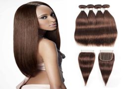 4 Chocolate Brown Human Hair Bundles With Closure Brazilian Straight Hair 34 Bundles with 44 Lace Closure Remy Human Hair exten9882515