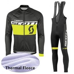 Sets Winter cycling Jersey Set SCOTT Team Men thermal fleece long sleeve Cycle Shirts Bib Pants Kits Mountain Bike Clothing Racing Bicy